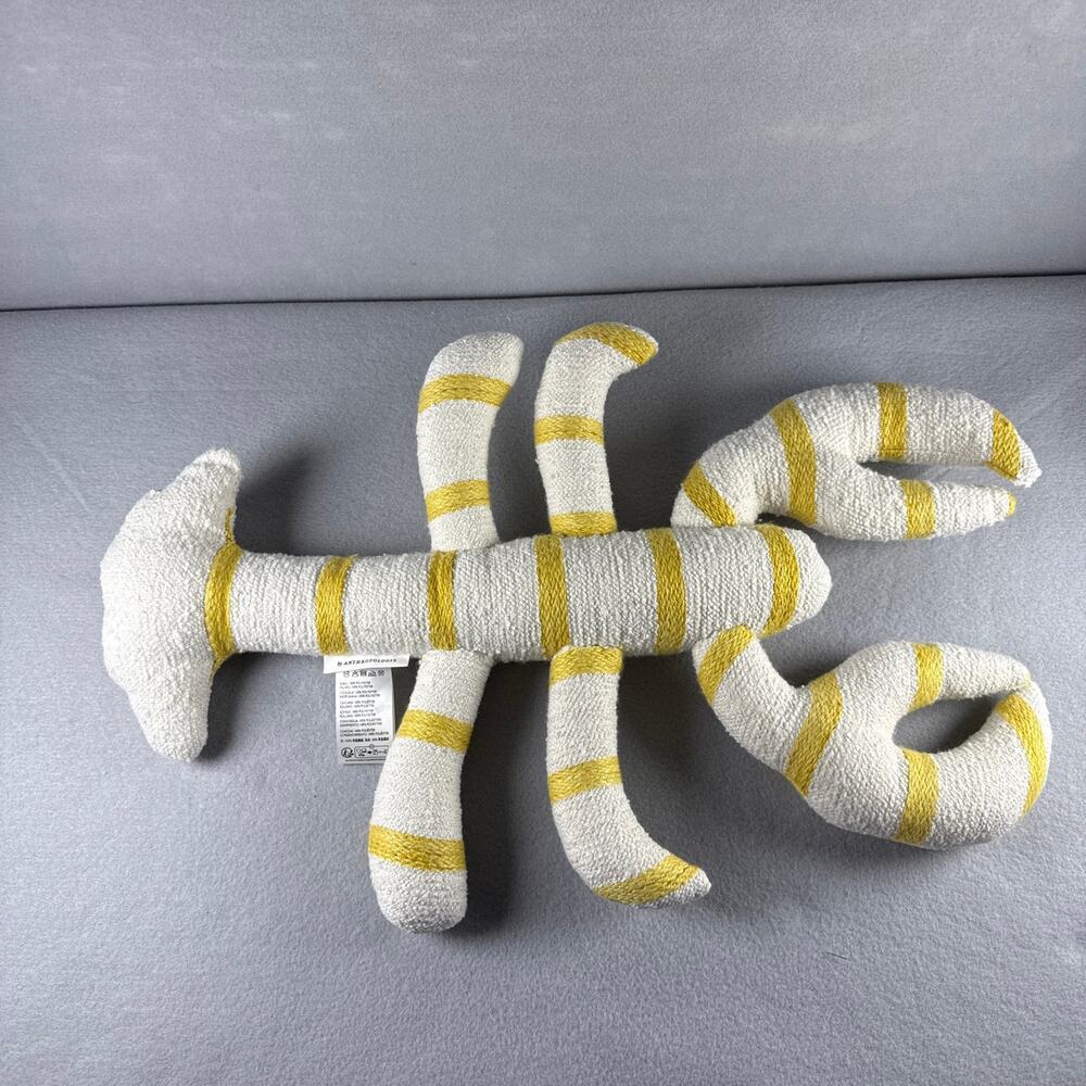 Anthropologie Sea Icon Lobster shaped pillow - Yellow & white beach house decor